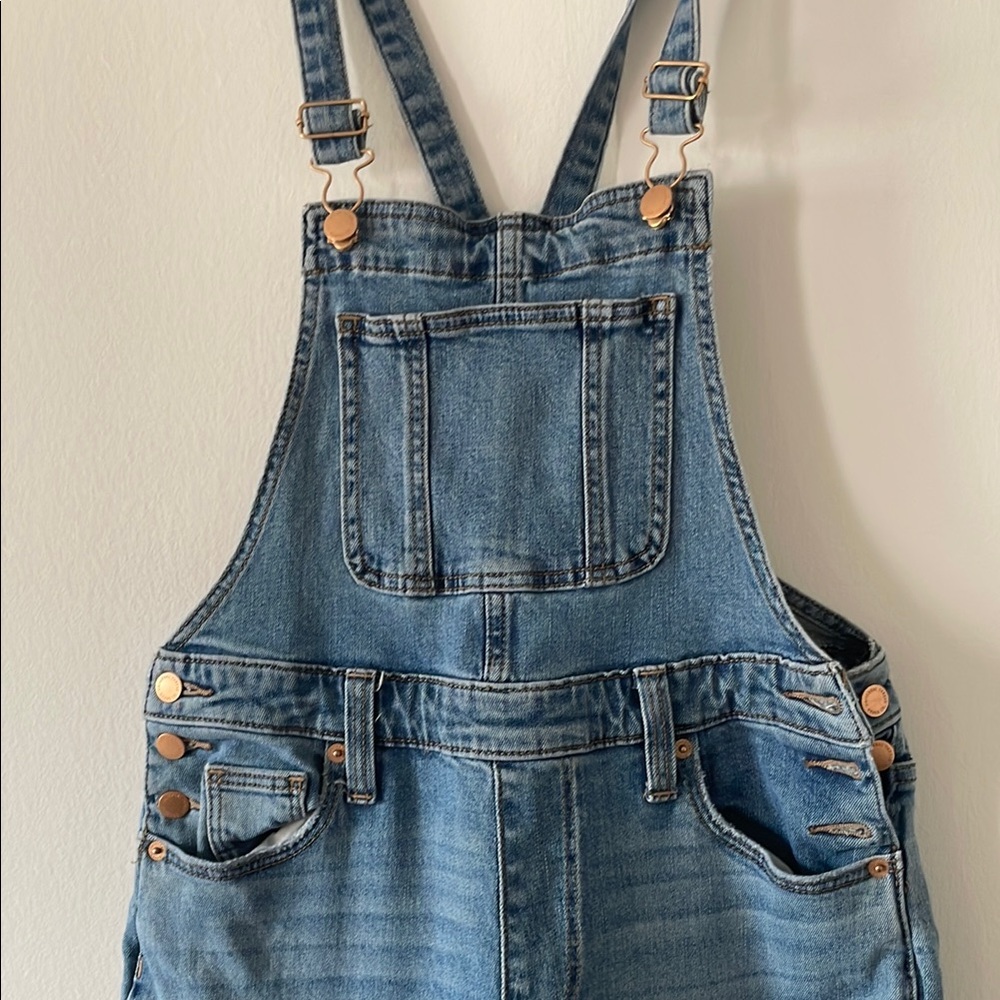 Denim Overalls with Copper Accents